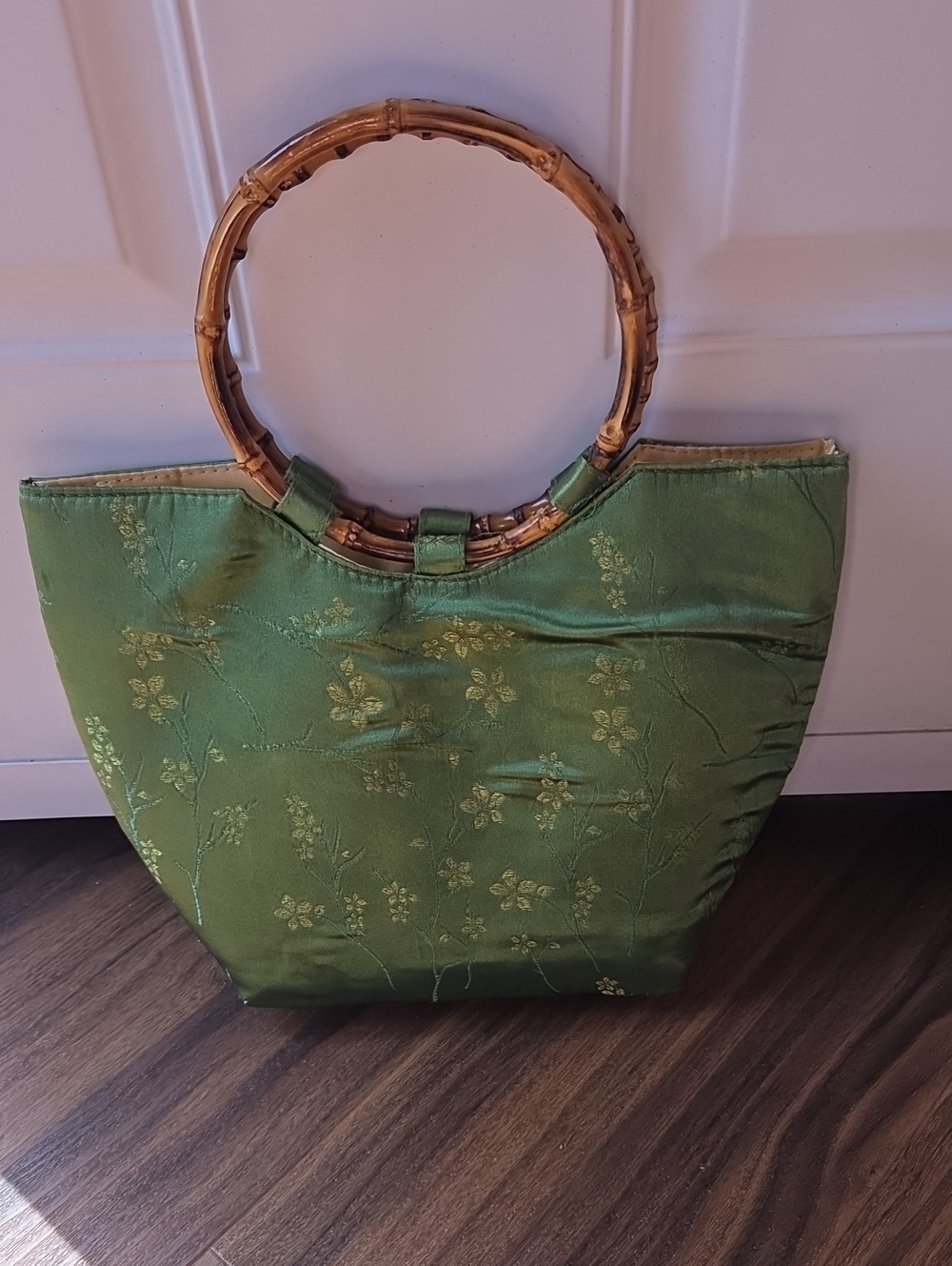 Green Bamboo Handle Tote Bag